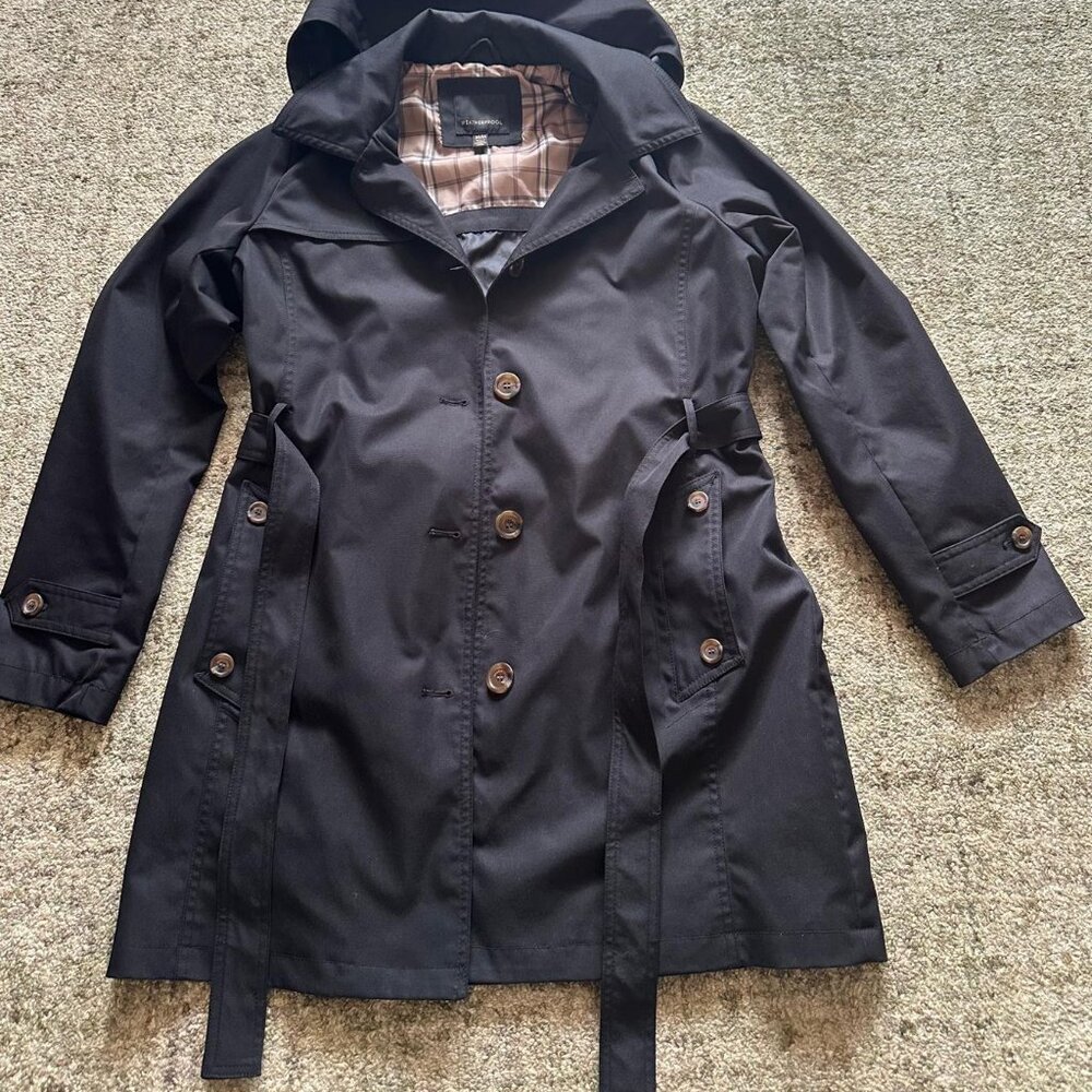 Weatherproof Brand Women Water Resistant Hooded/Belted Lined Jacket Black - M